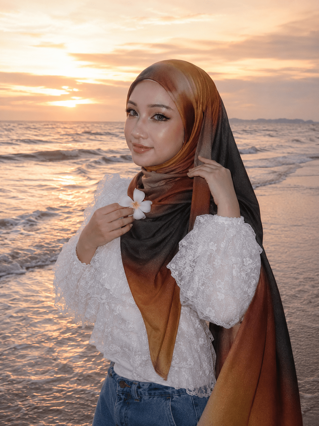 RY429 Bronze Brown Marble Mercerized Cotton Jersey Hijab – Soft Stretch Scarf - Raya