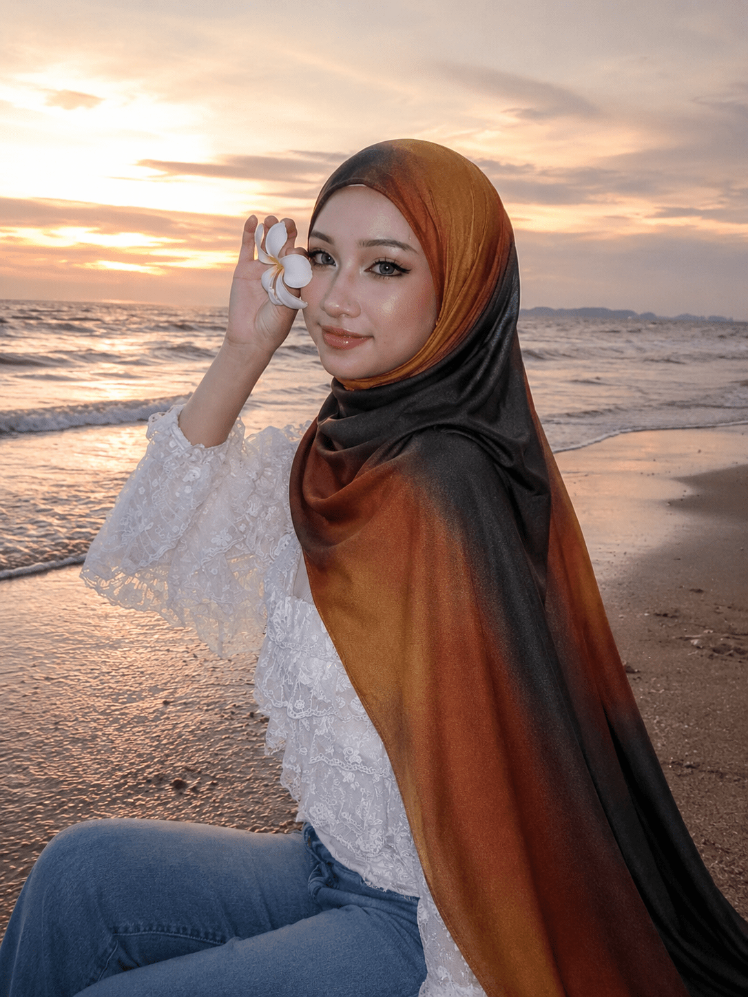 RY429 Bronze Brown Marble Mercerized Cotton Jersey Hijab – Soft Stretch Scarf - Raya