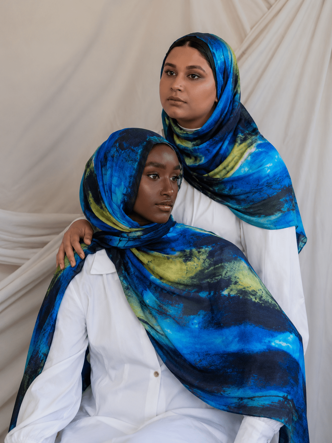RY430 Ocean Blue Marble Mercerized Cotton Jersey Hijab – Soft Stretch Scarf - Raya