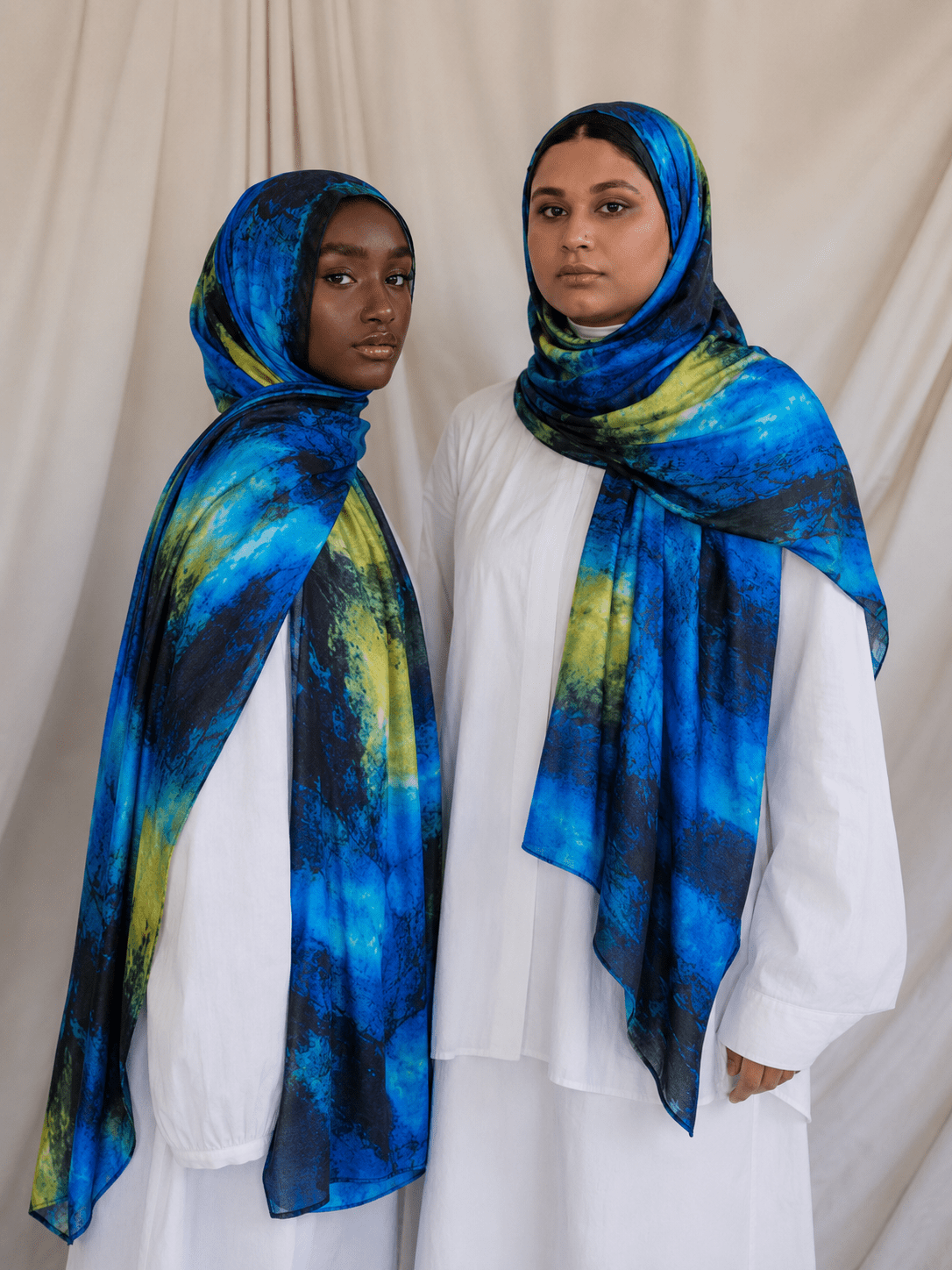 RY430 Ocean Blue Marble Mercerized Cotton Jersey Hijab – Soft Stretch Scarf - Raya