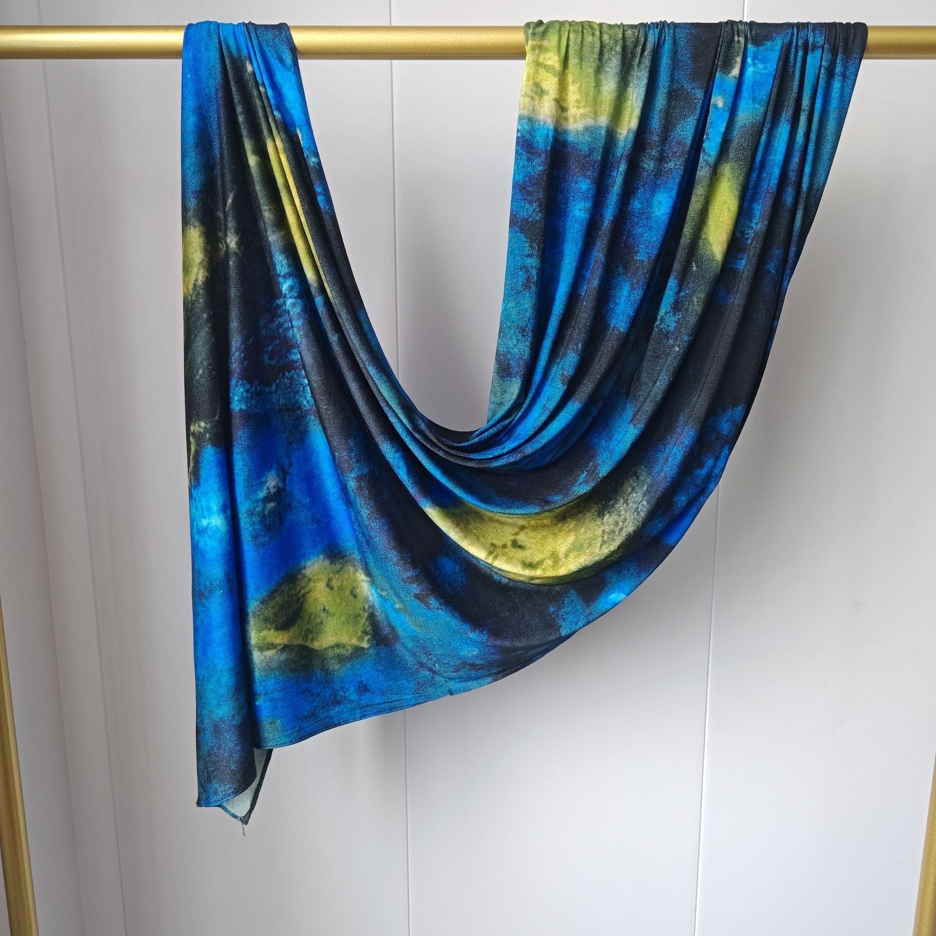 RY430 Ocean Blue Marble Mercerized Cotton Jersey Hijab – Soft Stretch Scarf - Raya