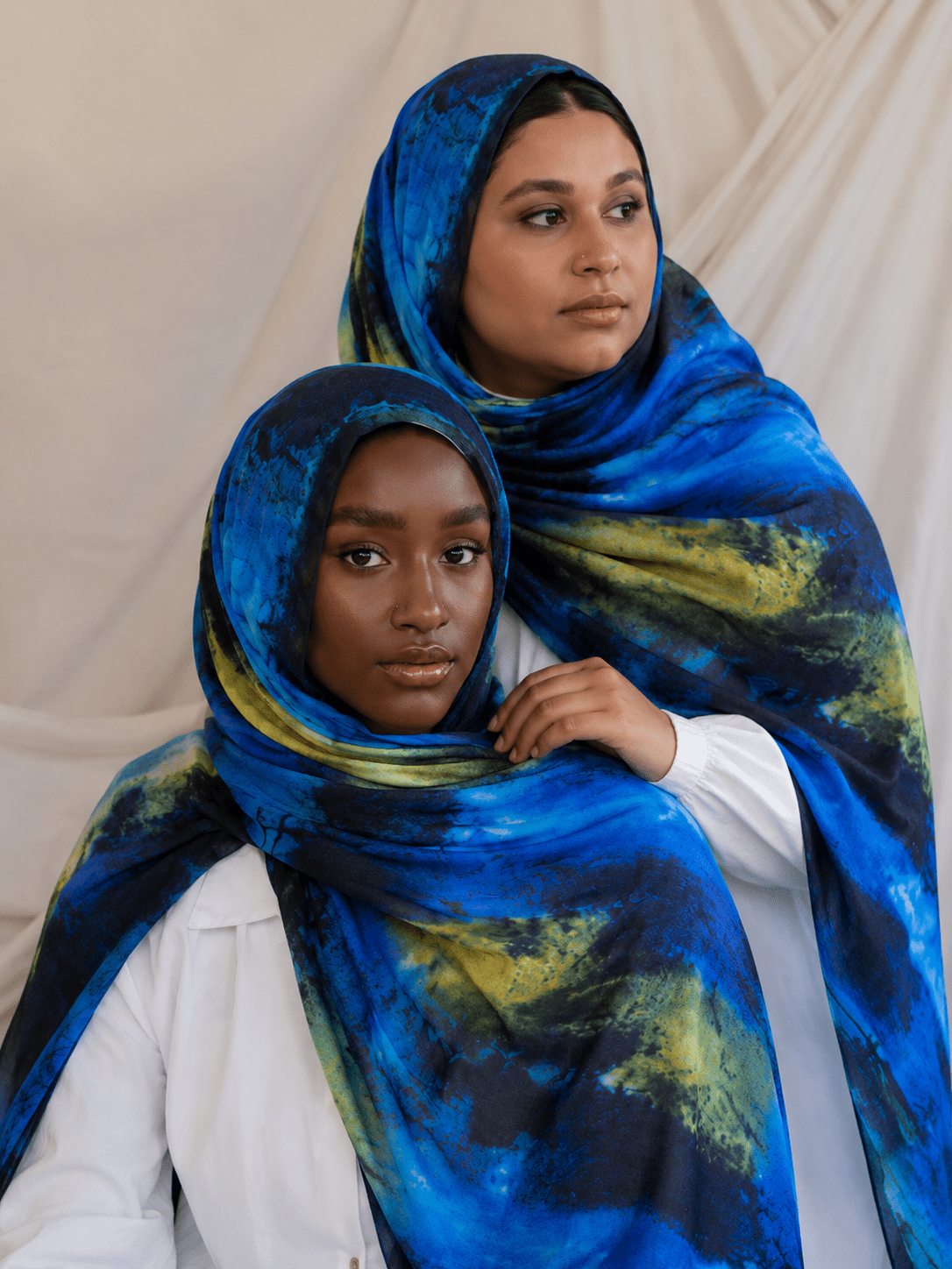 RY430 Ocean Blue Marble Mercerized Cotton Jersey Hijab – Soft Stretch Scarf - Raya