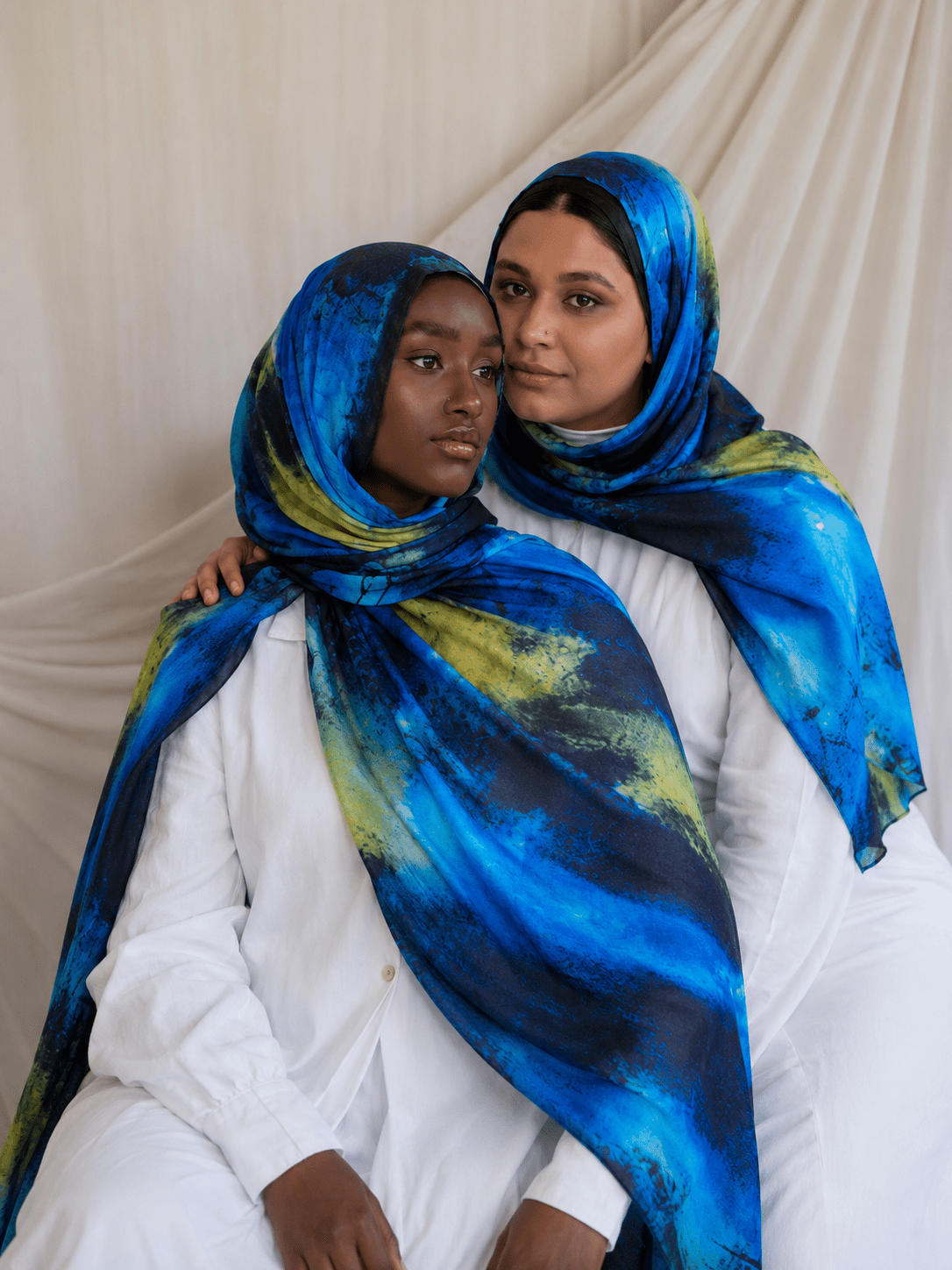 RY430 Ocean Blue Marble Mercerized Cotton Jersey Hijab – Soft Stretch Scarf - Raya