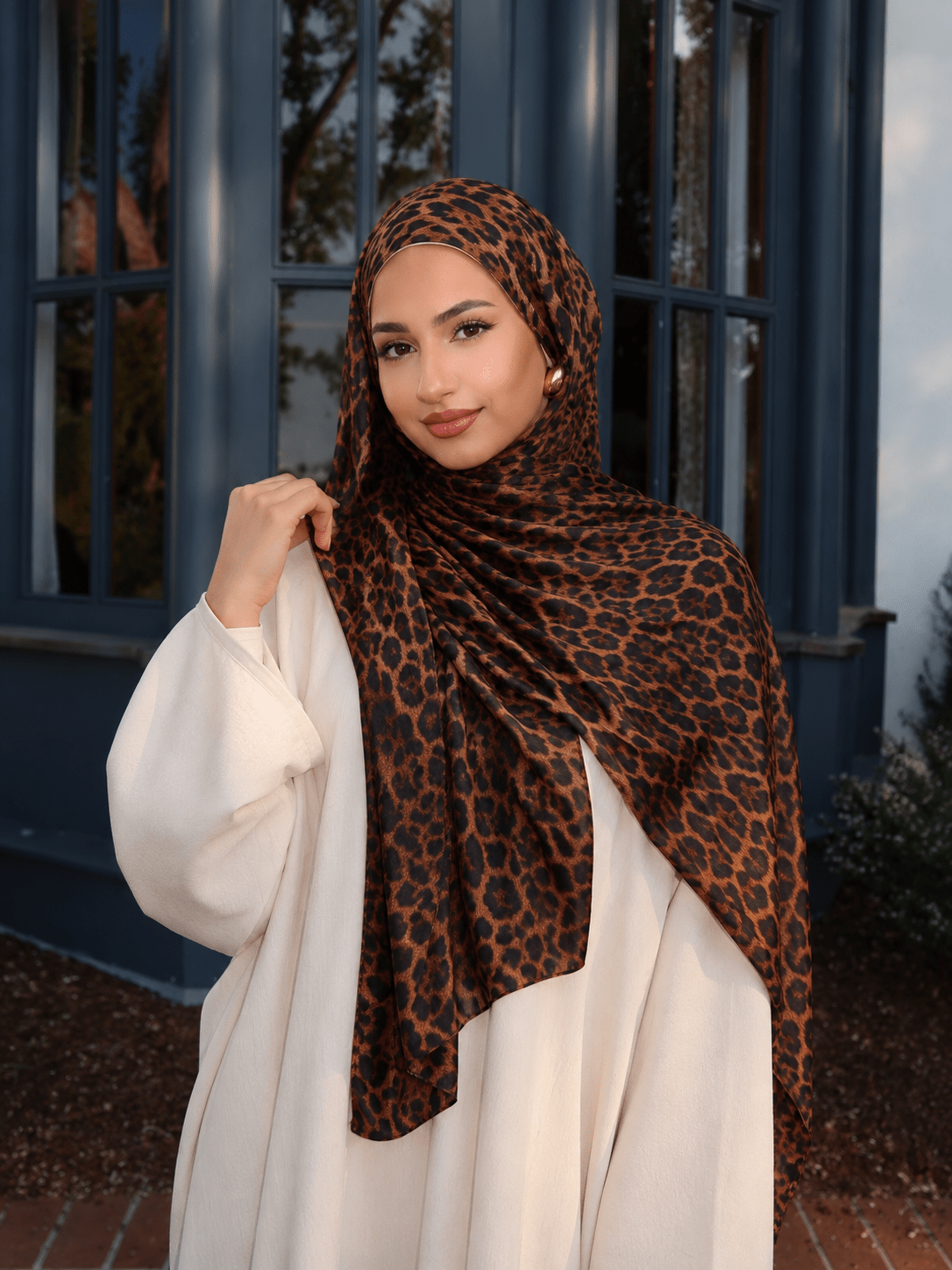 RY431 Leopard Print Mercerized Cotton Jersey Hijab – Soft Stretch Scarf - Raya