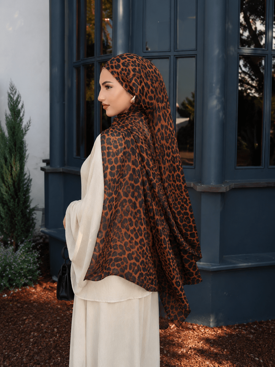 RY431 Leopard Print Mercerized Cotton Jersey Hijab – Soft Stretch Scarf - Raya