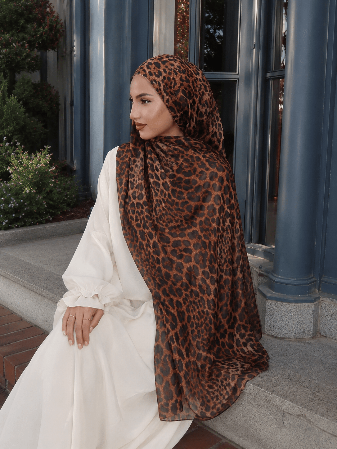 RY431 Leopard Print Mercerized Cotton Jersey Hijab – Soft Stretch Scarf - Raya