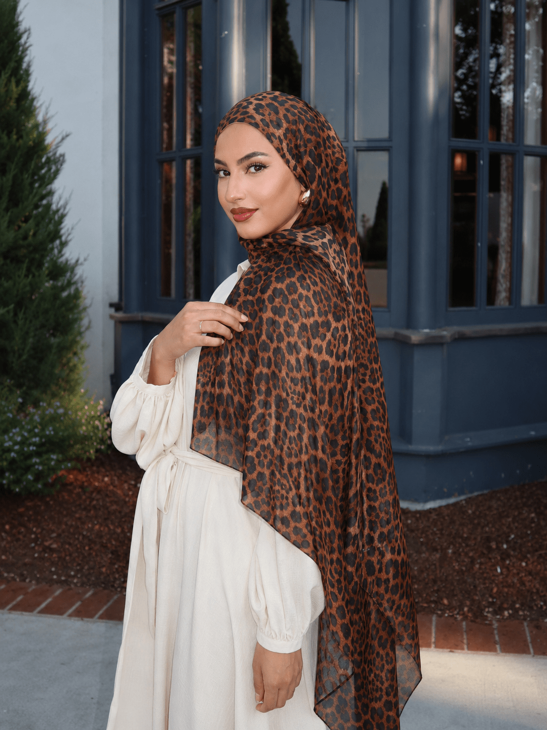 RY431 Leopard Print Mercerized Cotton Jersey Hijab – Soft Stretch Scarf - Raya
