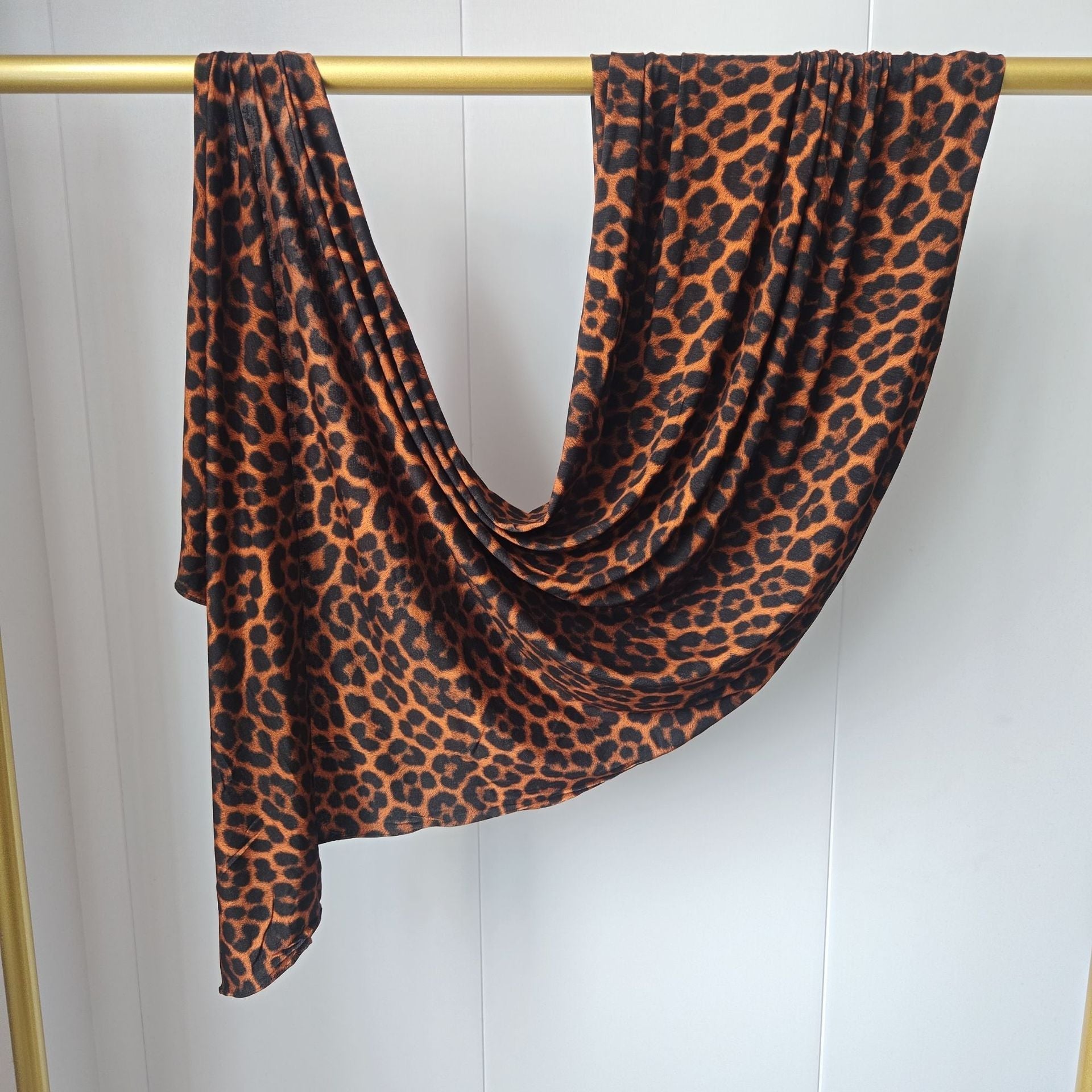 RY431 Leopard Print Mercerized Cotton Jersey Hijab – Soft Stretch Scarf - Raya