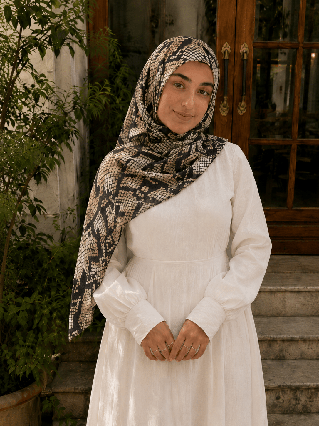 RY433 Snakeskin Print Jersey Hijab – Soft Mercerized Cotton Scarf - Raya