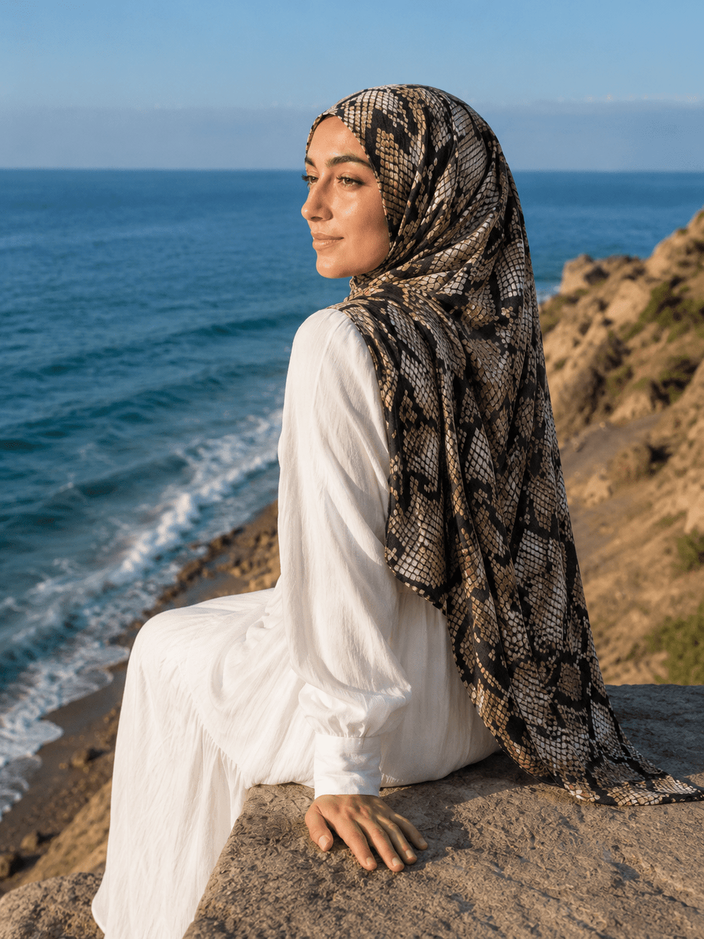 RY433 Snakeskin Print Jersey Hijab – Soft Mercerized Cotton Scarf - Raya