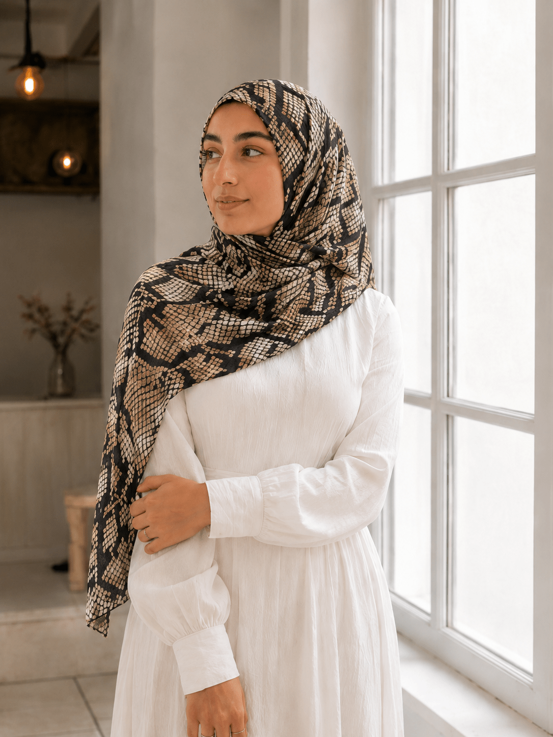 RY433 Snakeskin Print Jersey Hijab – Soft Mercerized Cotton Scarf - Raya