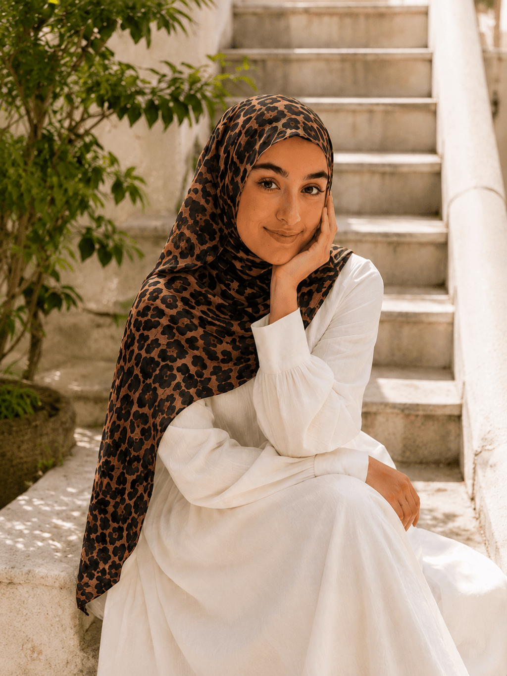 RY434 Leopard Print Jersey Hijab – Soft Mercerized Cotton Scarf - Raya