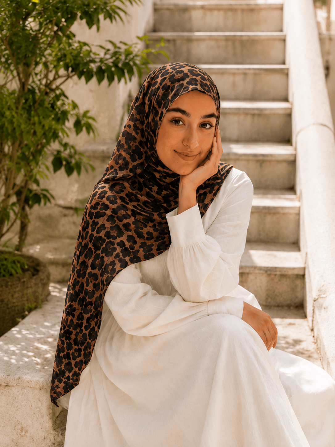 RY434 Leopard Print Jersey Hijab – Soft Mercerized Cotton Scarf - Raya