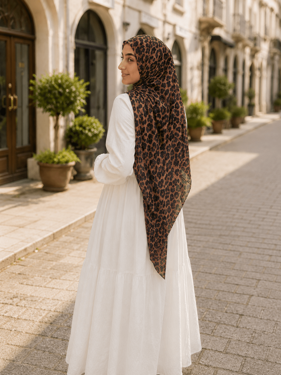 RY434 Leopard Print Jersey Hijab – Soft Mercerized Cotton Scarf - Raya