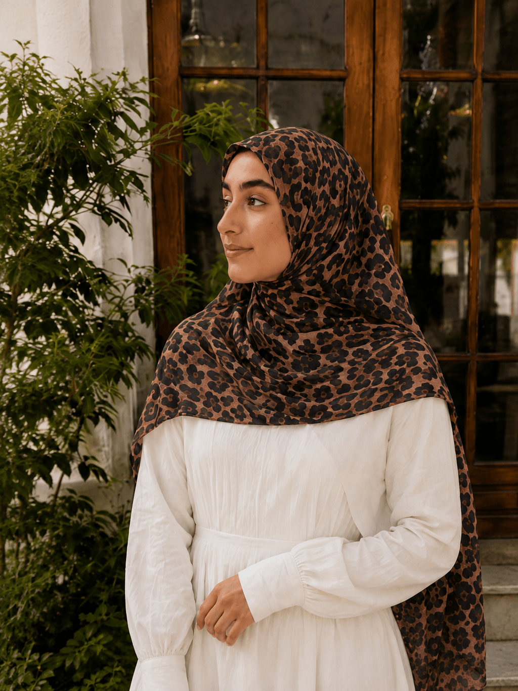 RY434 Leopard Print Jersey Hijab – Soft Mercerized Cotton Scarf - Raya