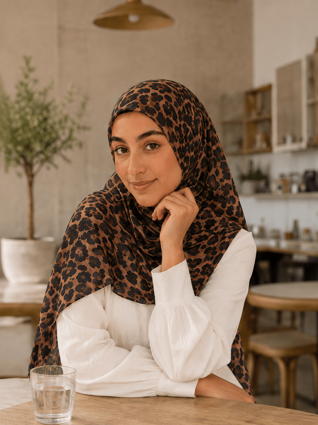 RY434 Leopard Print Jersey Hijab – Soft Mercerized Cotton Scarf - Raya