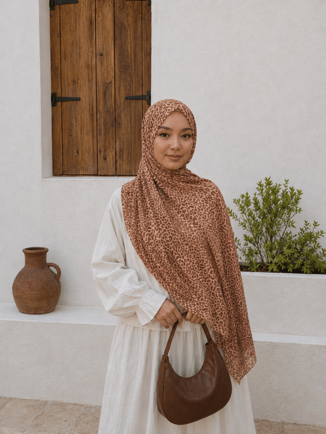 RY435 Soft Leopard Print Jersey Hijab – Mercerized Cotton Scarf - Raya