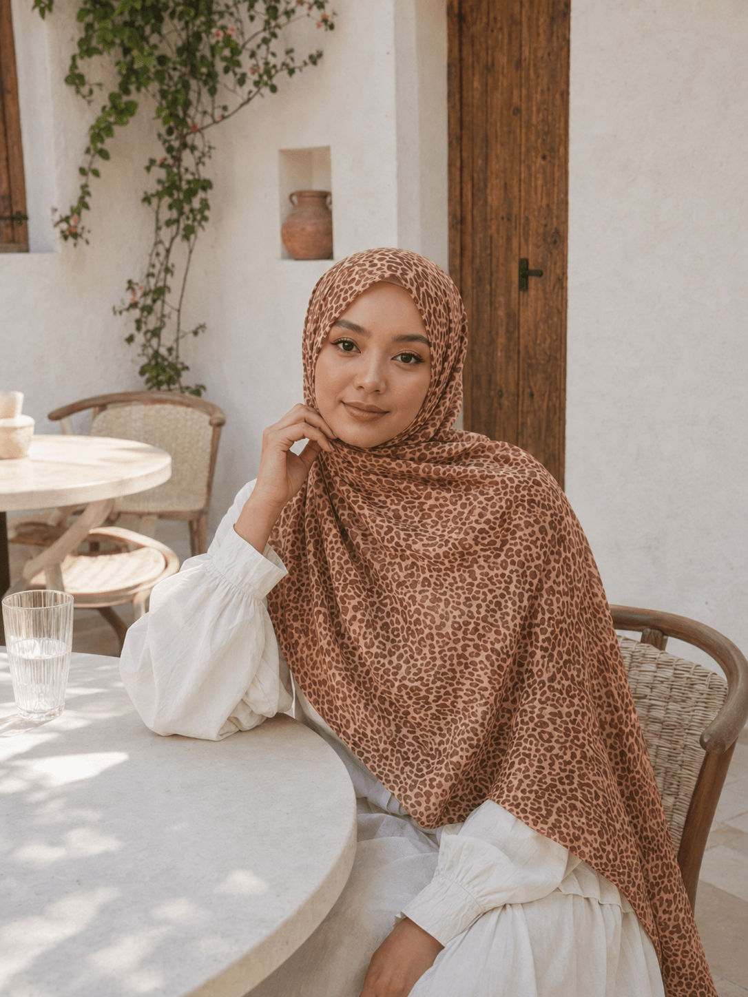 RY435 Soft Leopard Print Jersey Hijab – Mercerized Cotton Scarf - Raya