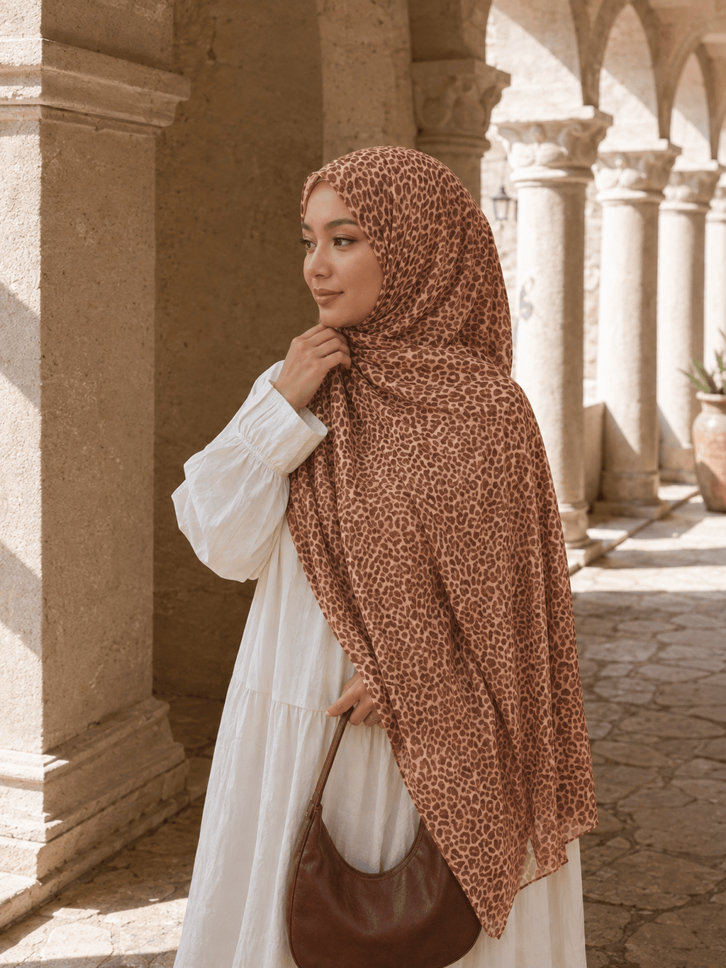 RY435 Soft Leopard Print Jersey Hijab – Mercerized Cotton Scarf - Raya