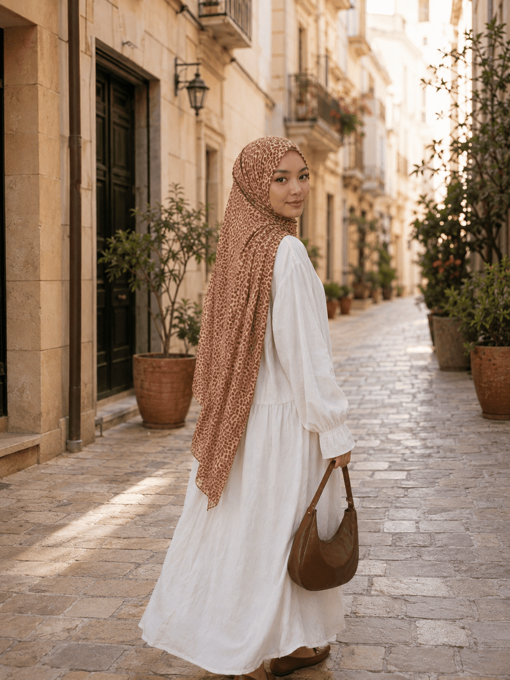 RY435 Soft Leopard Print Jersey Hijab – Mercerized Cotton Scarf - Raya
