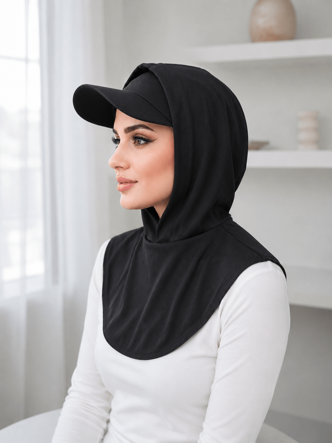 RY501 Ribbed Sun Protection Hijab Cap with Visor – Full Coverage Neck Cover - Raya