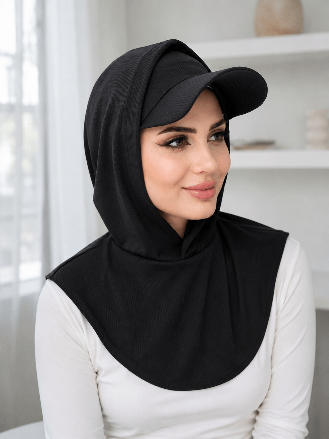 RY501 Ribbed Sun Protection Hijab Cap with Visor – Full Coverage Neck Cover - Raya