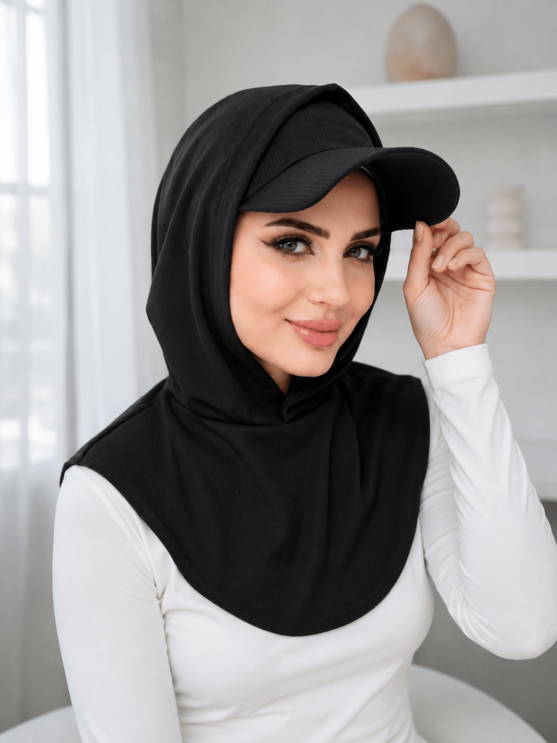 RY501 Ribbed Sun Protection Hijab Cap with Visor – Full Coverage Neck Cover - Raya