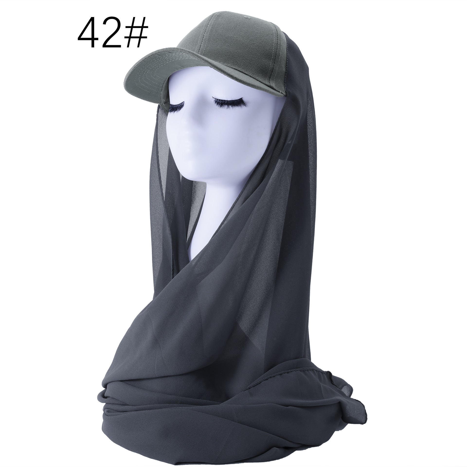 RY601 Charcoal Chiffon Hijab Baseball Cap – Sun Protection Scarf Hat - Raya