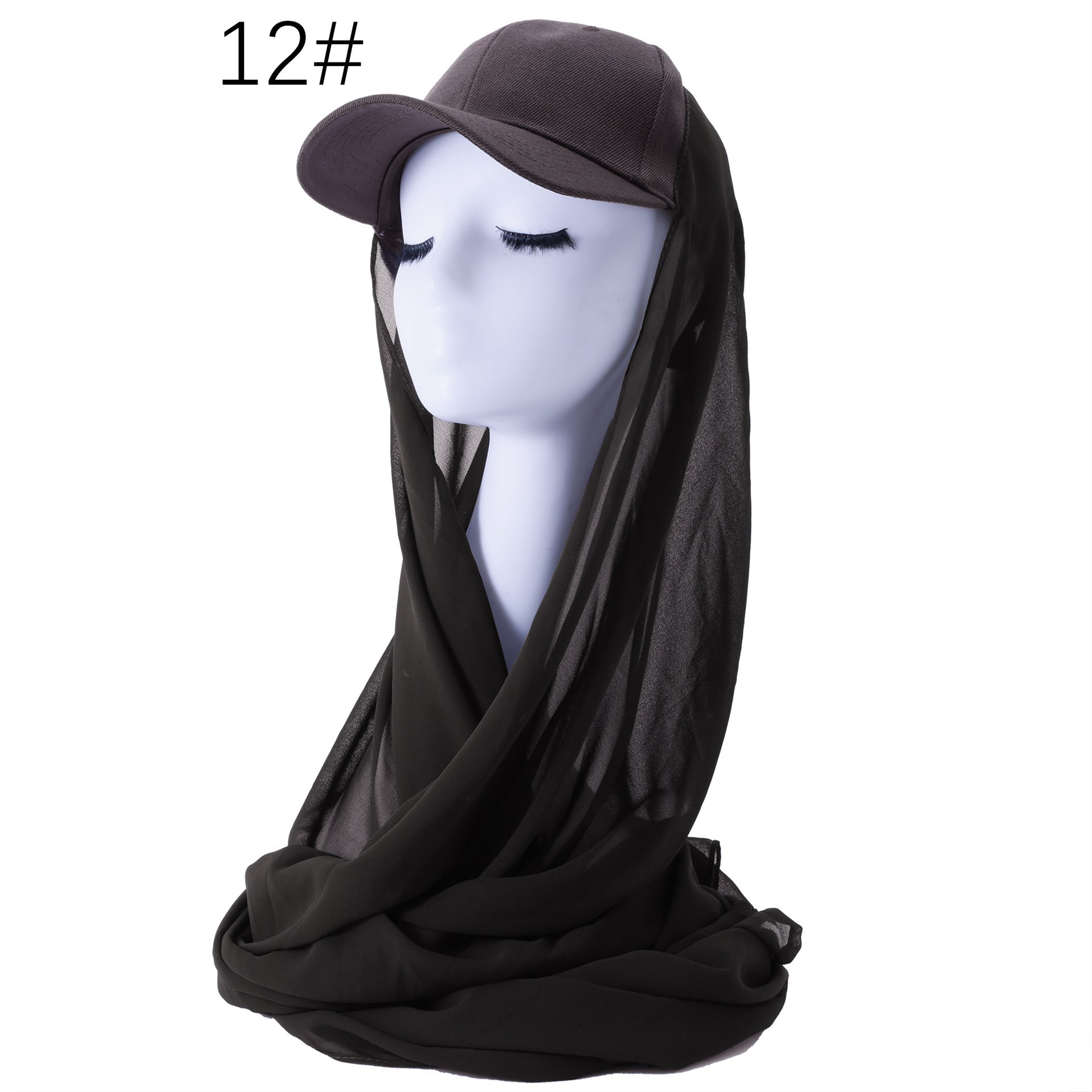 RY602 Coffee Brown Chiffon Hijab Baseball Cap – Lightweight Visor Scarf - Raya