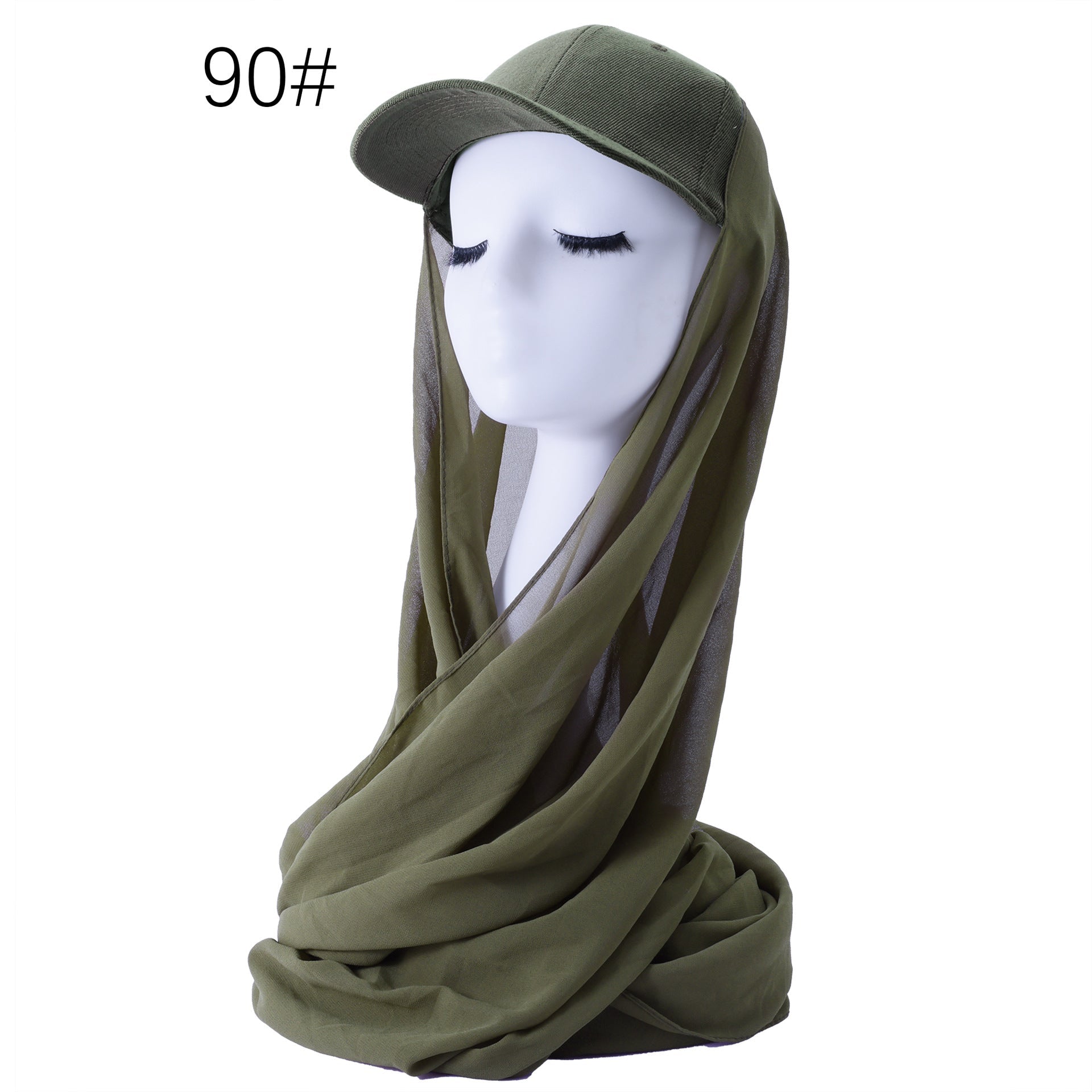 RY603 Olive Green Chiffon Hijab Baseball Cap – Lightweight Visor Scarf - Raya