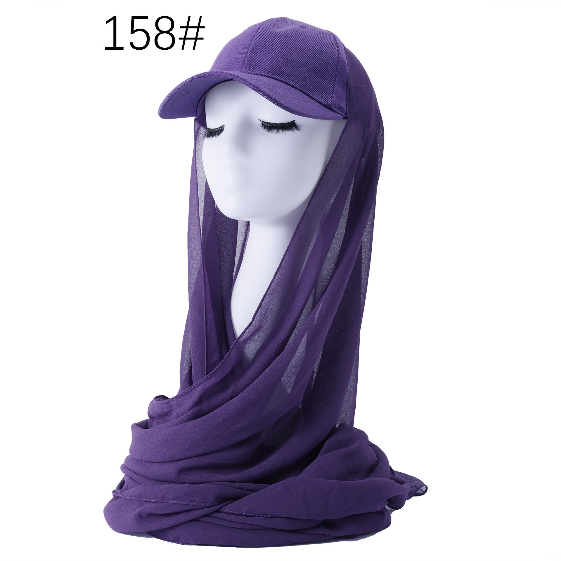 RY604 Deep Purple Chiffon Hijab Baseball Cap – Lightweight Visor Scarf Hat for Women - Raya