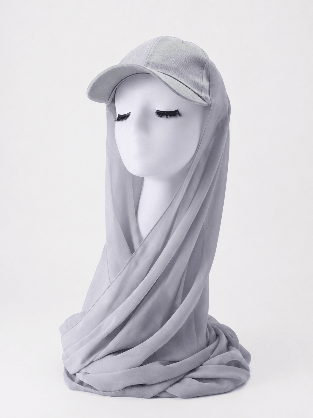 RY607 Light Gray Chiffon Hijab Baseball Cap for Women – Solid Color Modest Scarf Hat - Raya