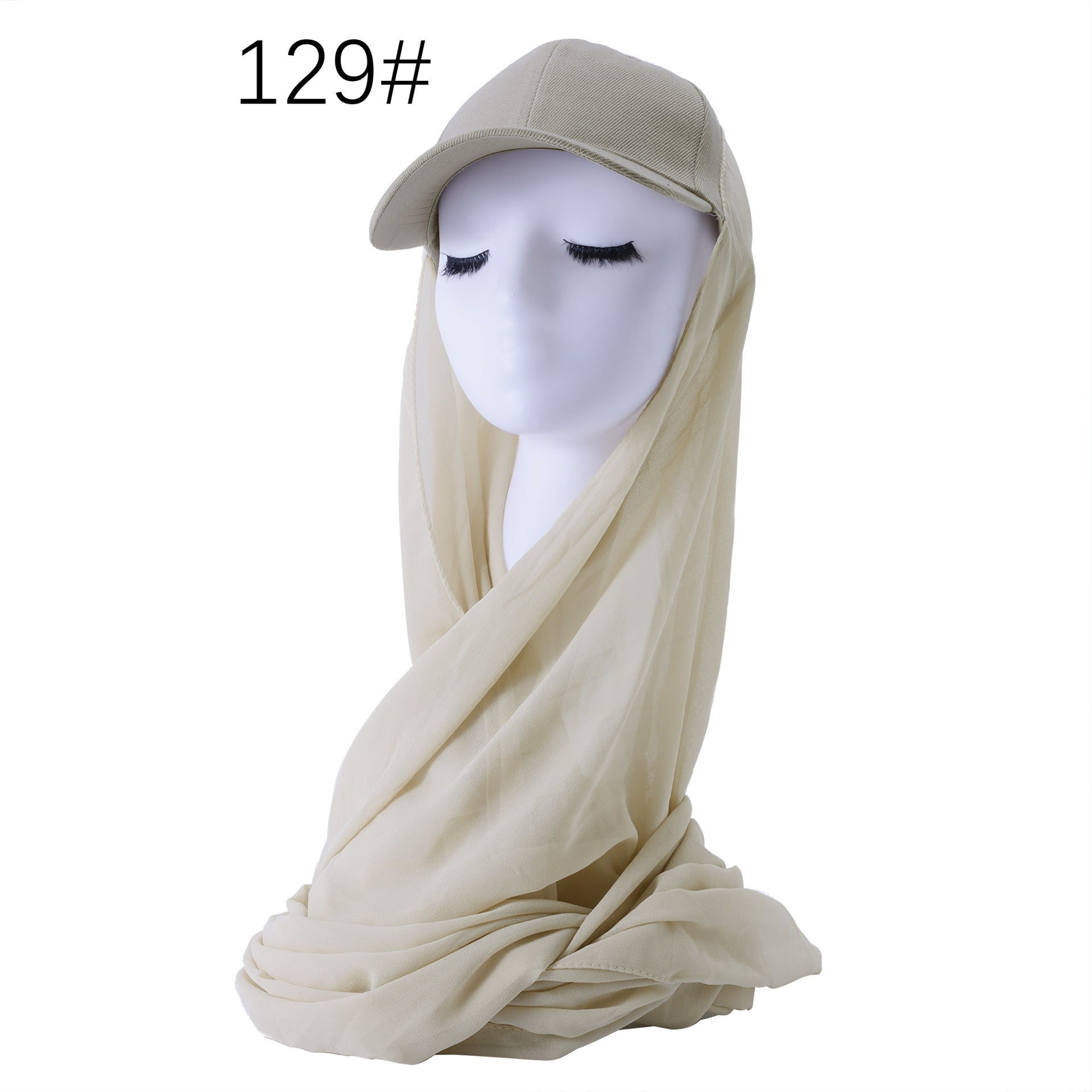 RY608 Ivory Chiffon Hijab Baseball Cap for Women – Solid Color Scarf Hat with Sun Protection - Raya